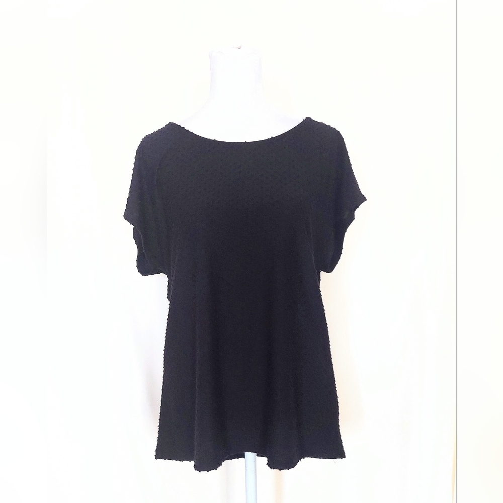 Anthropologie W5 Textured Cuffed Sleeve Zipper Detail Top Black Size Medium